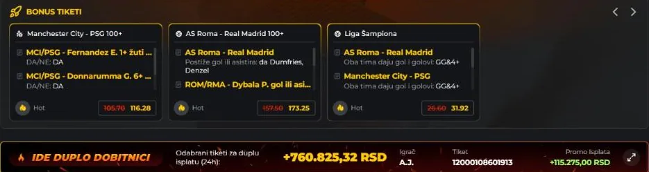 Traka bonus tiketa na AdmiralBetu sa tri gotove kombinacije i uvećanim kvotama